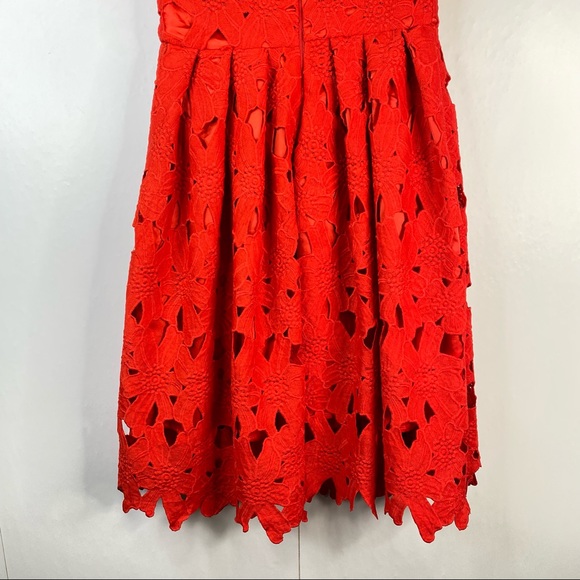 Chichwish Off Shoulder Floral Cutout Lace Skater Dress Mini Silhouette Red Small - Picture 11 of 15